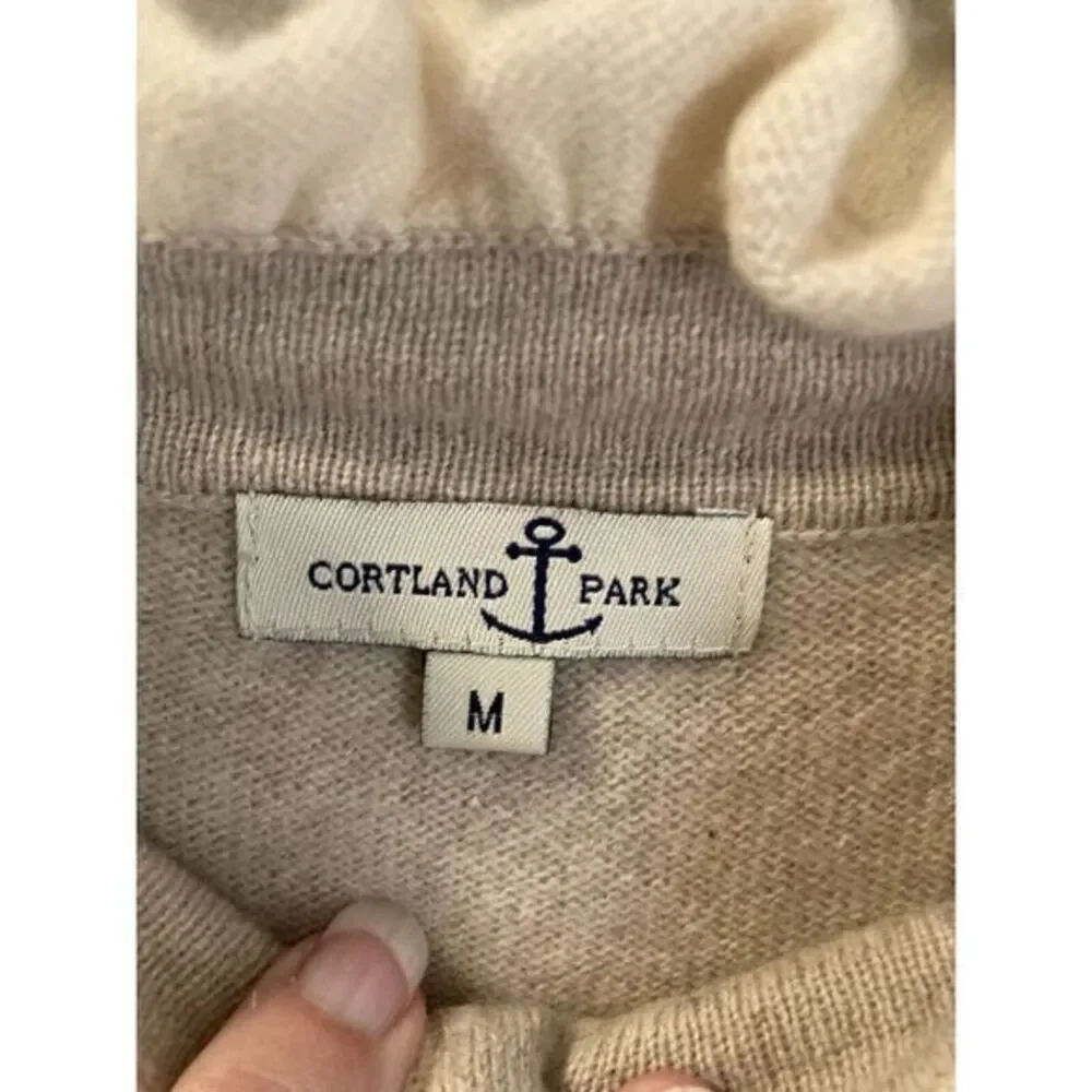 Cortland Park Cashmere Sweater‎ Beige Ruffle Neck Pearl Buttons Sz M Coquette - Picture 6 of 9